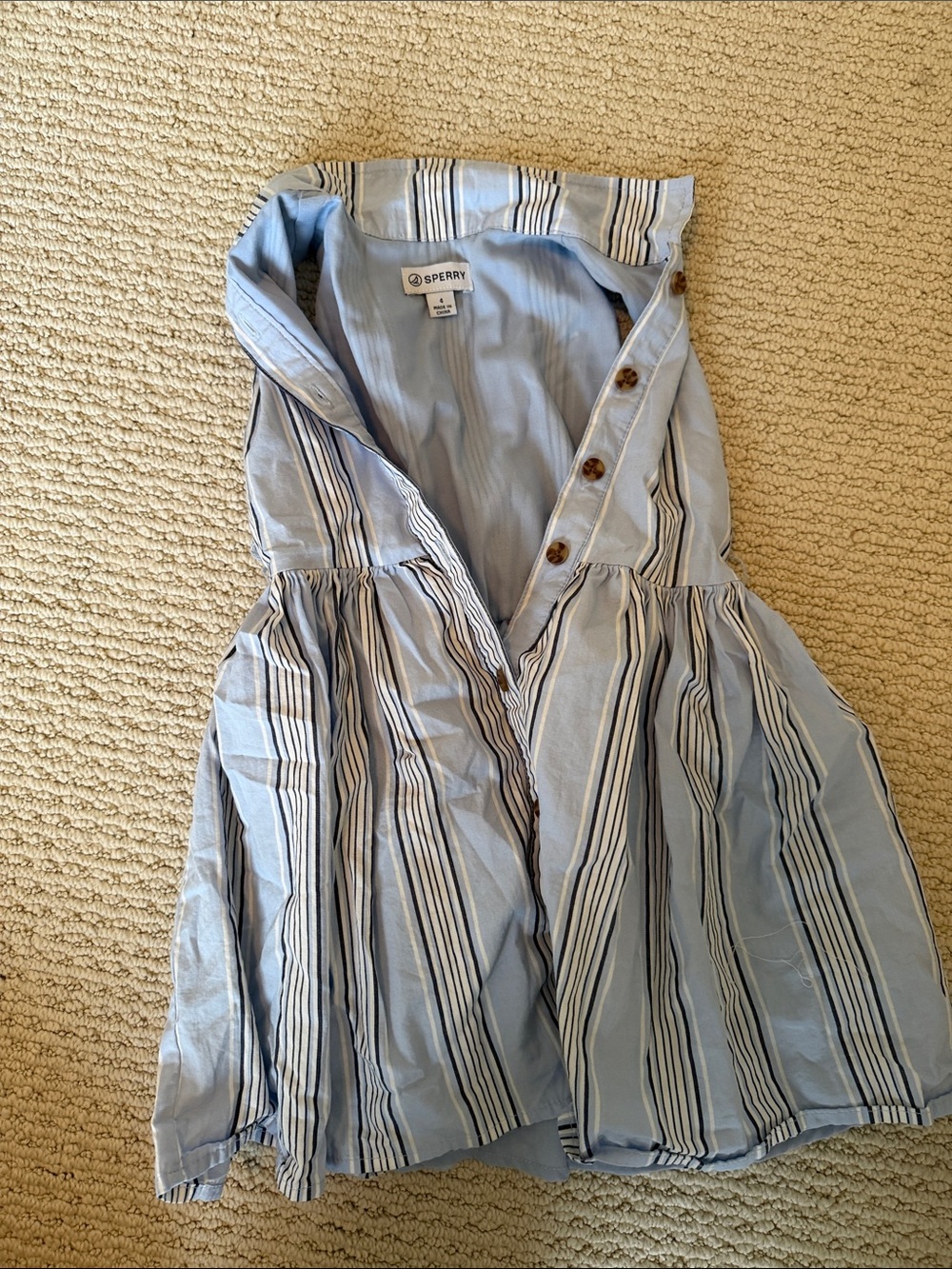 Sperry Light Blue and Navy Striped Button-Front Mini Dress